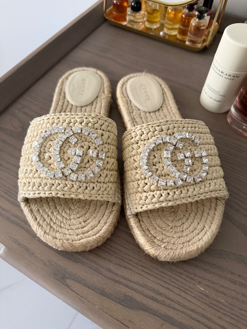 Gucci GG crystal raffia sandal